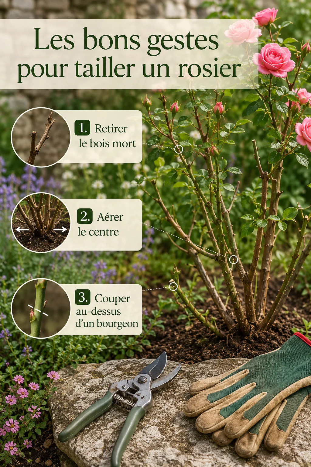 Infographie des bons gestes pour tailler un rosier