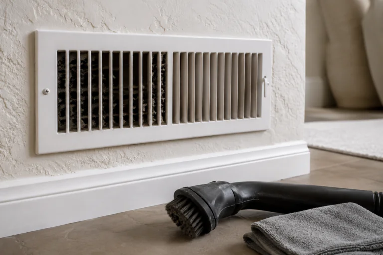 Grille d’aération poussiéreuse avant nettoyage