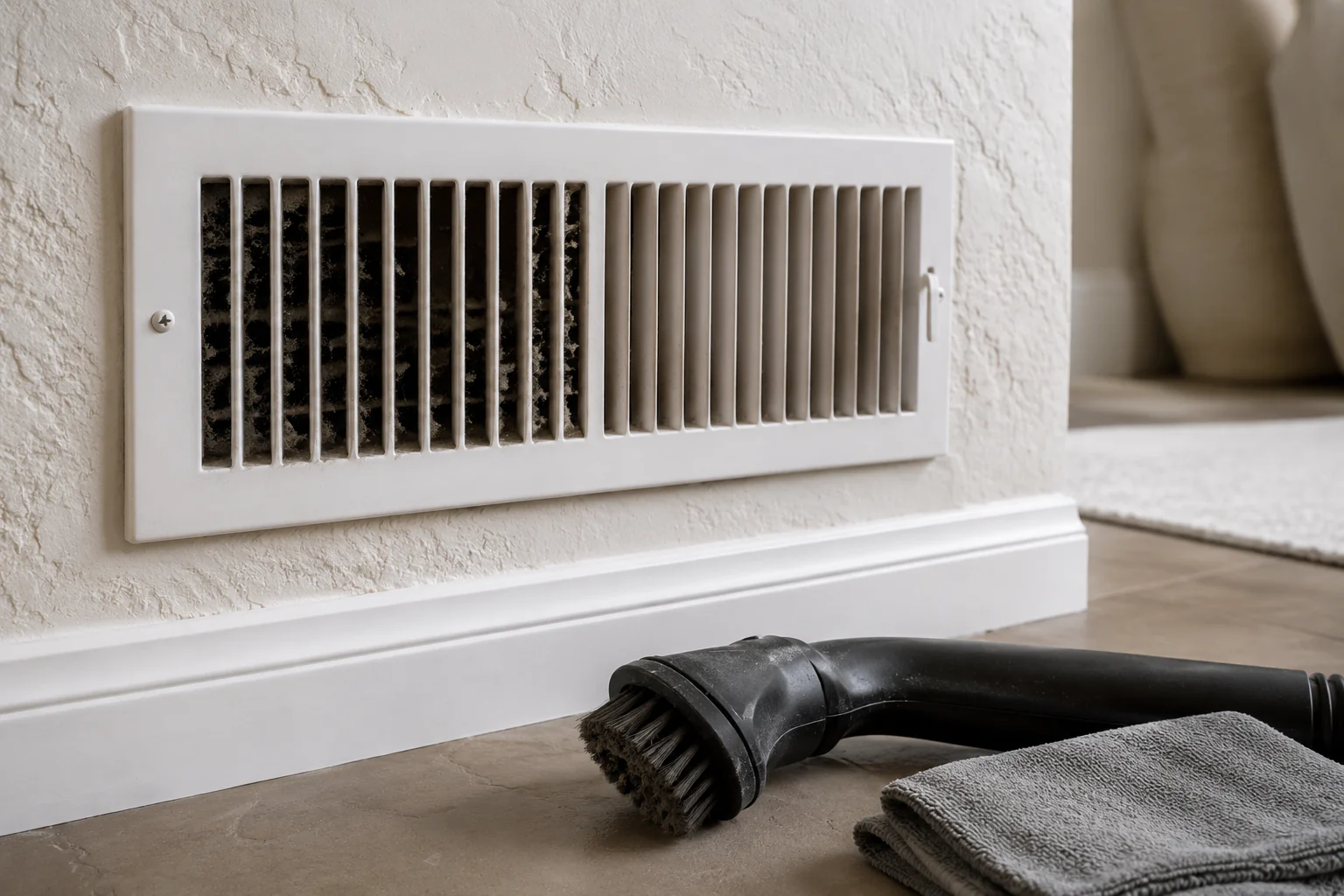 Grille d’aération poussiéreuse avant nettoyage