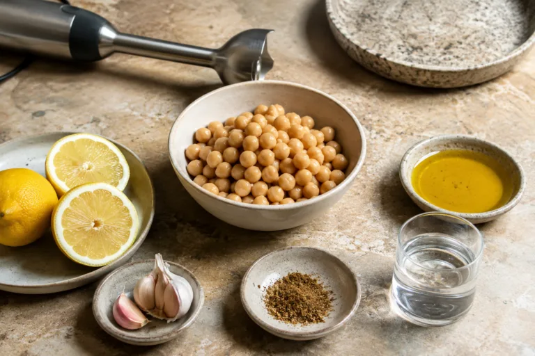 Ingrédients pour préparer un houmous maison crémeux sans tahini
