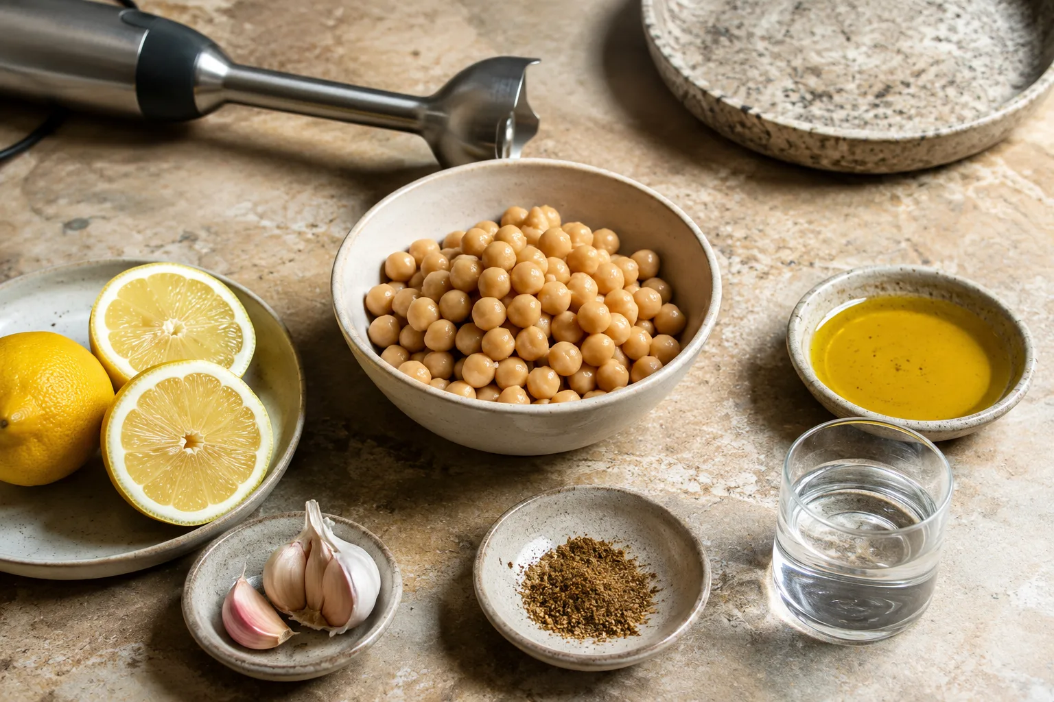 Ingrédients pour préparer un houmous maison crémeux sans tahini