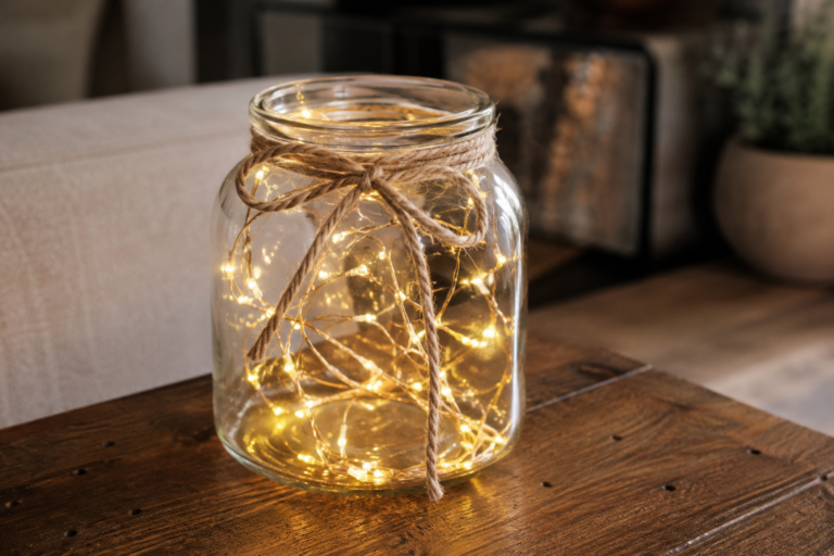 Lampe décorative avec un pot en verre et une guirlande LED