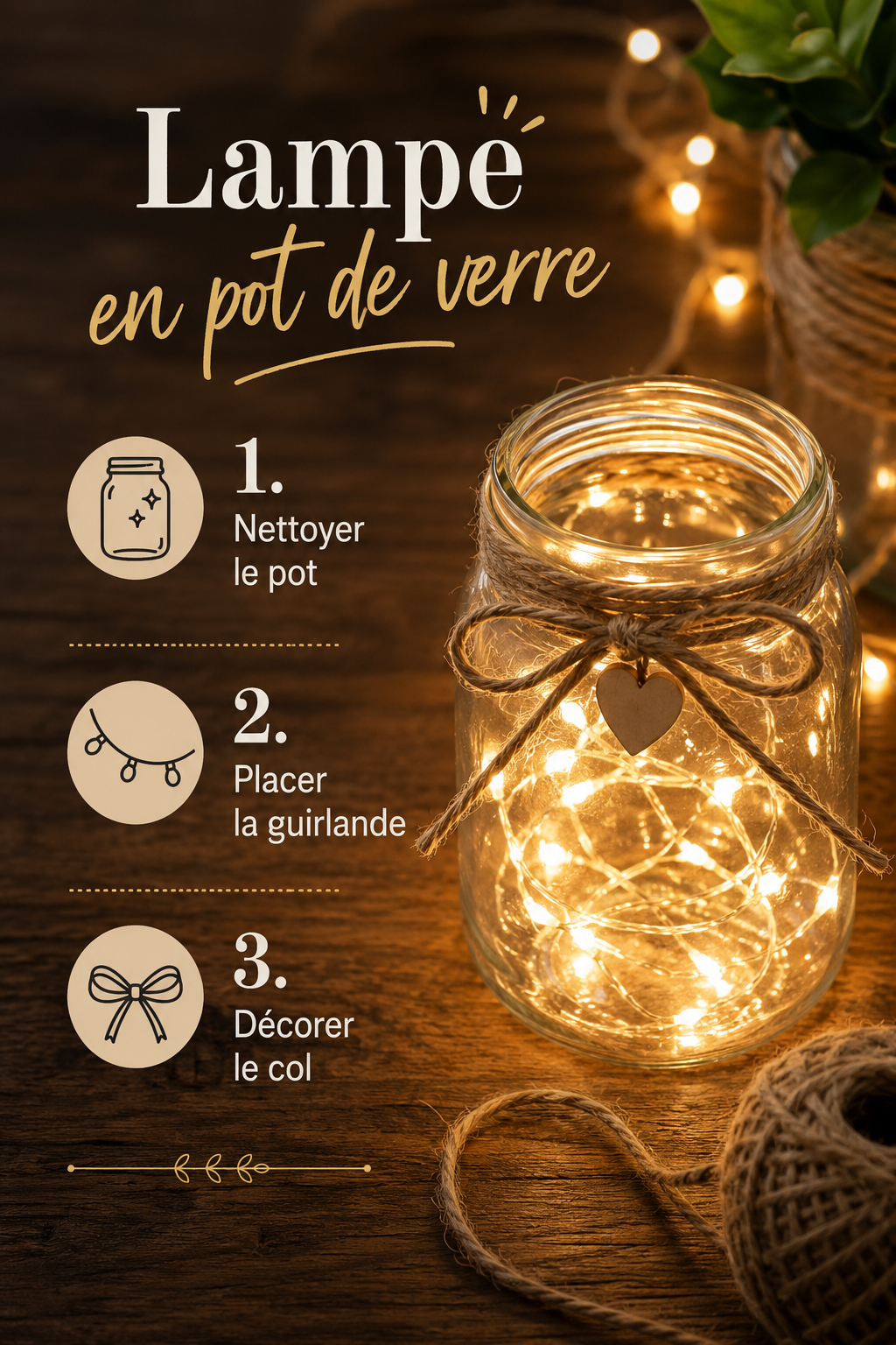 Infographie des étapes pour faire une lampe en pot de verre