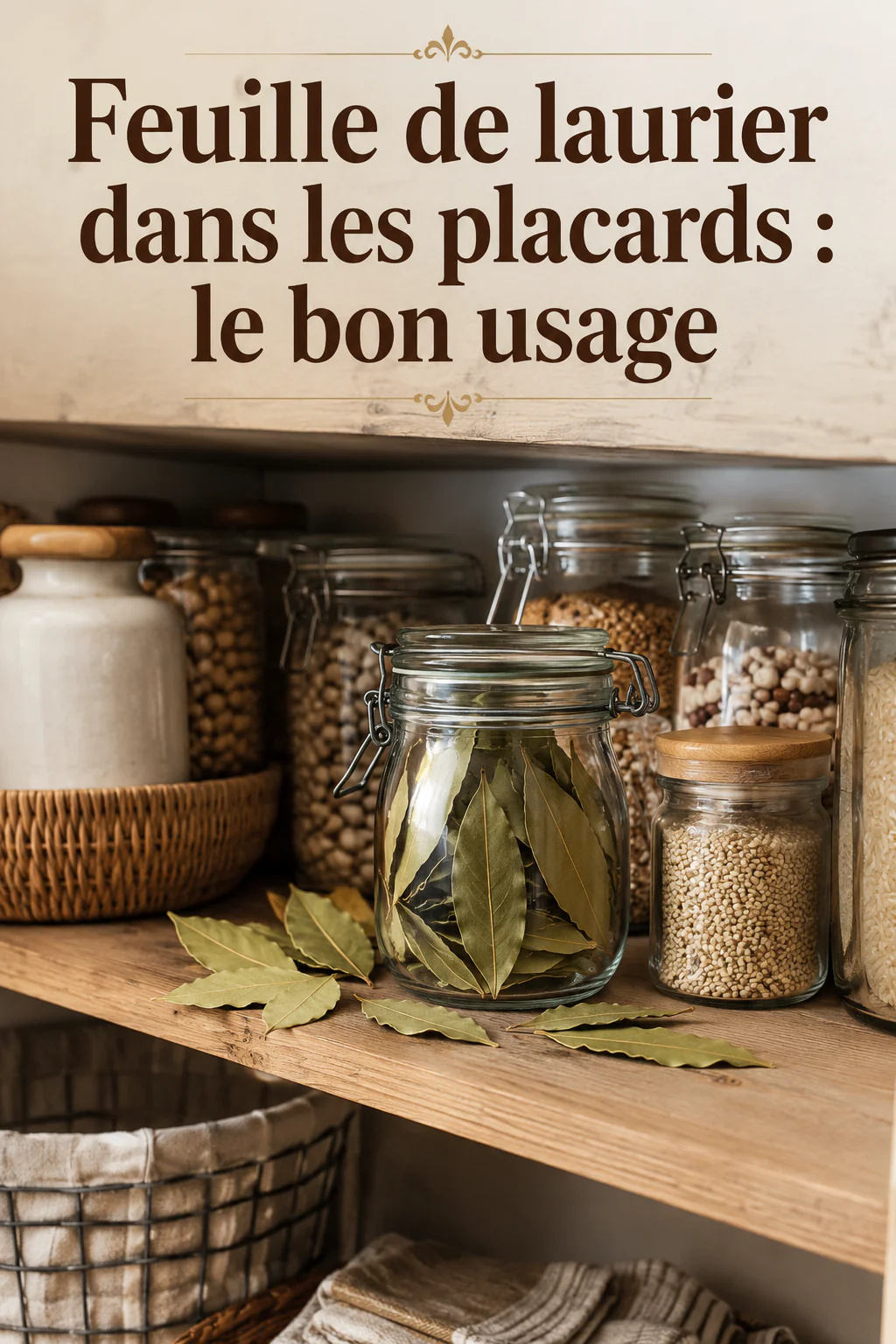 Visuel Pinterest sur le bon usage des feuilles de laurier dans les placards