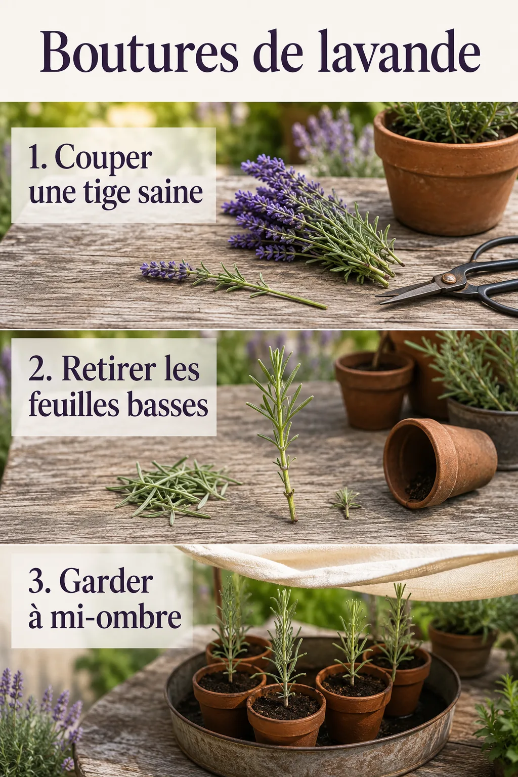 Infographie claire pour réussir des boutures de lavande