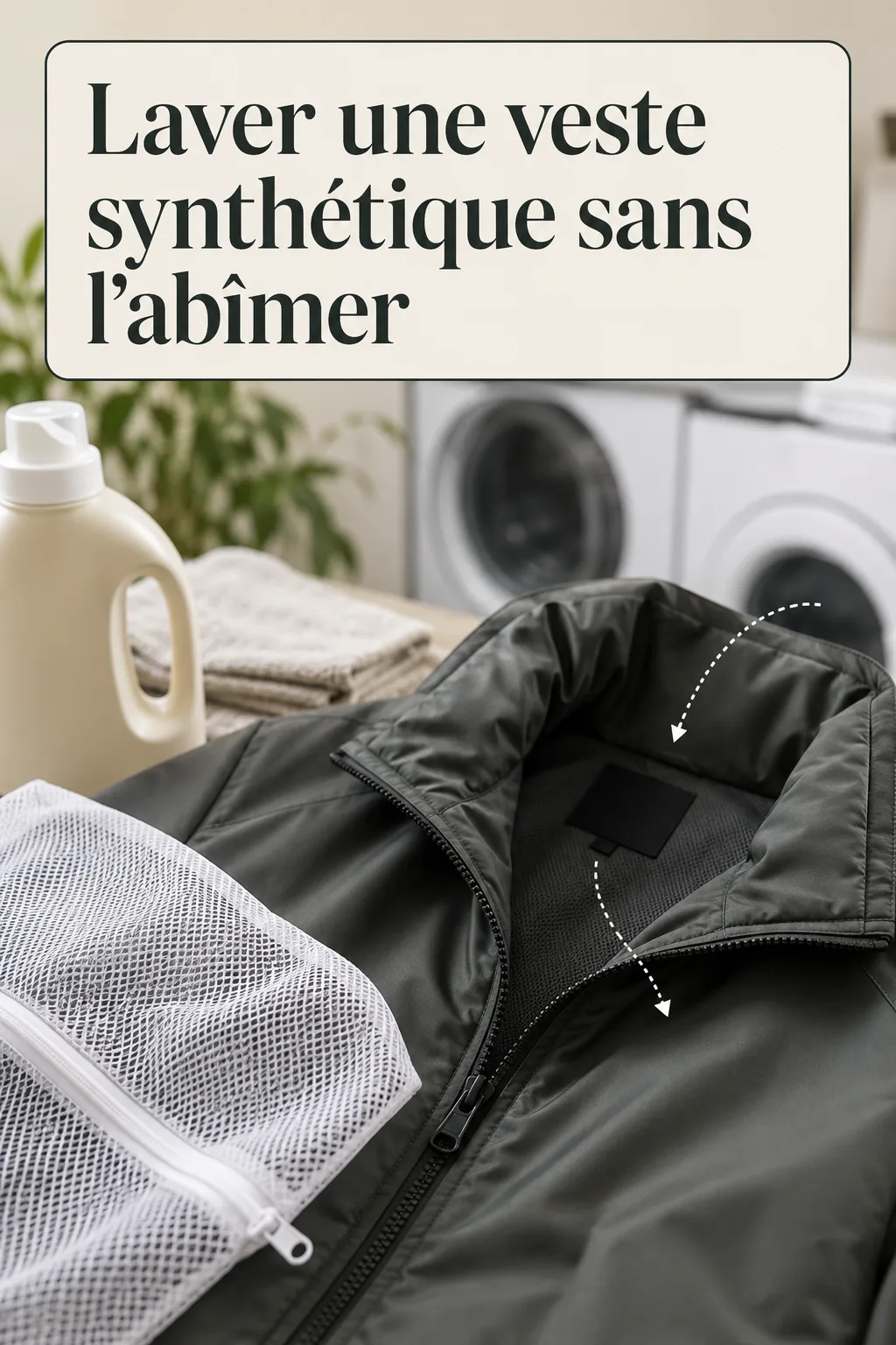 Image Pinterest expliquant comment laver une veste synthétique sans l'abîmer