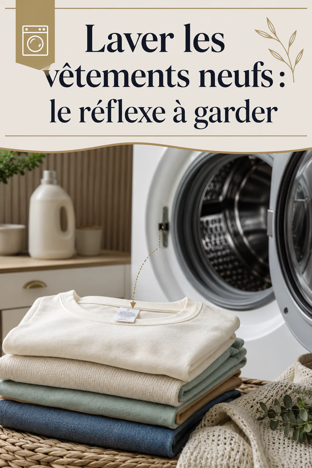 Visuel Pinterest avec le titre Laver les vêtements neufs le réflexe à garder