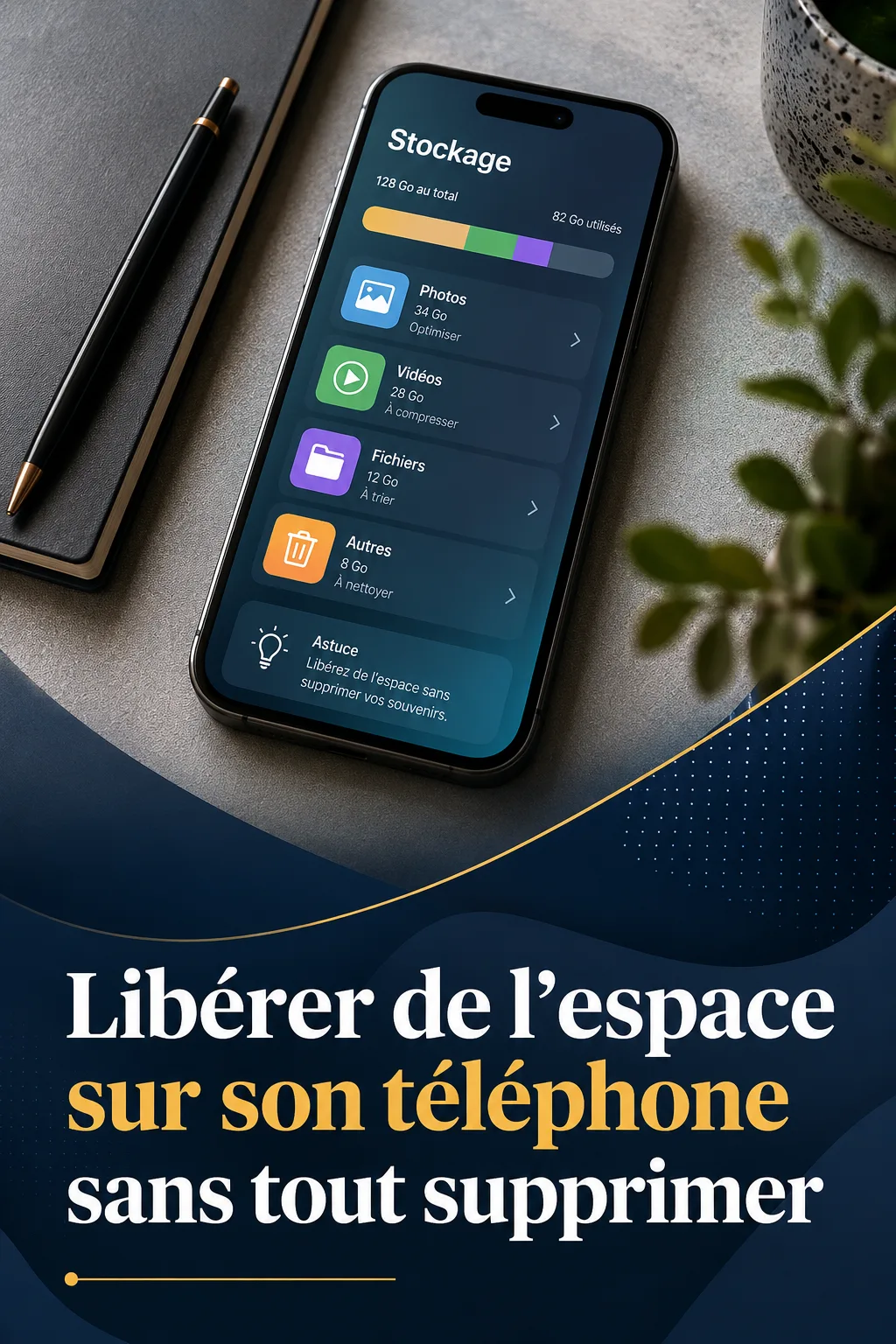 Image titre Pinterest pour libérer de l’espace sur son téléphone sans tout supprimer