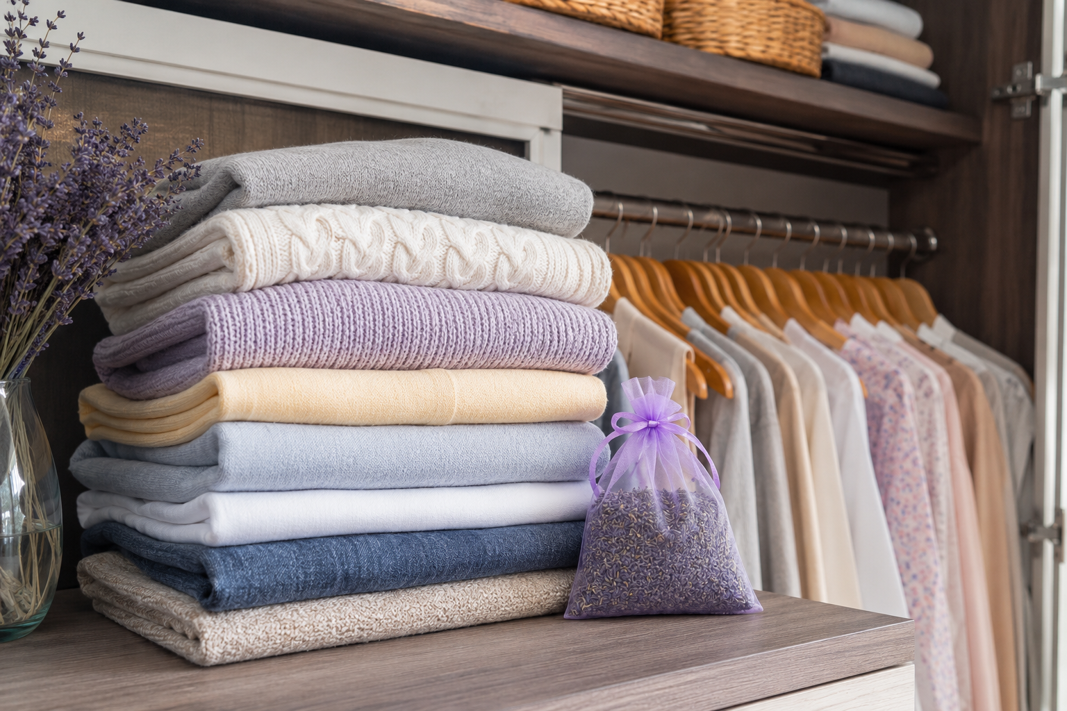 Linge propre plié avant rangement dans une armoire