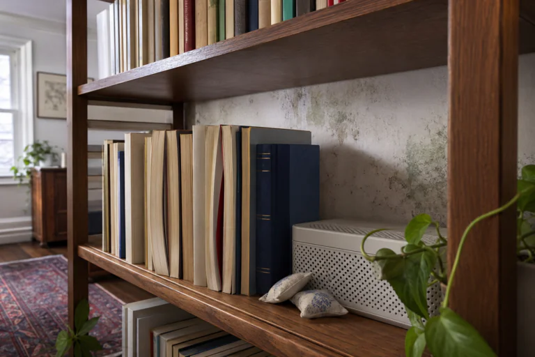 Bibliothèque avec livres à protéger de l'humidité