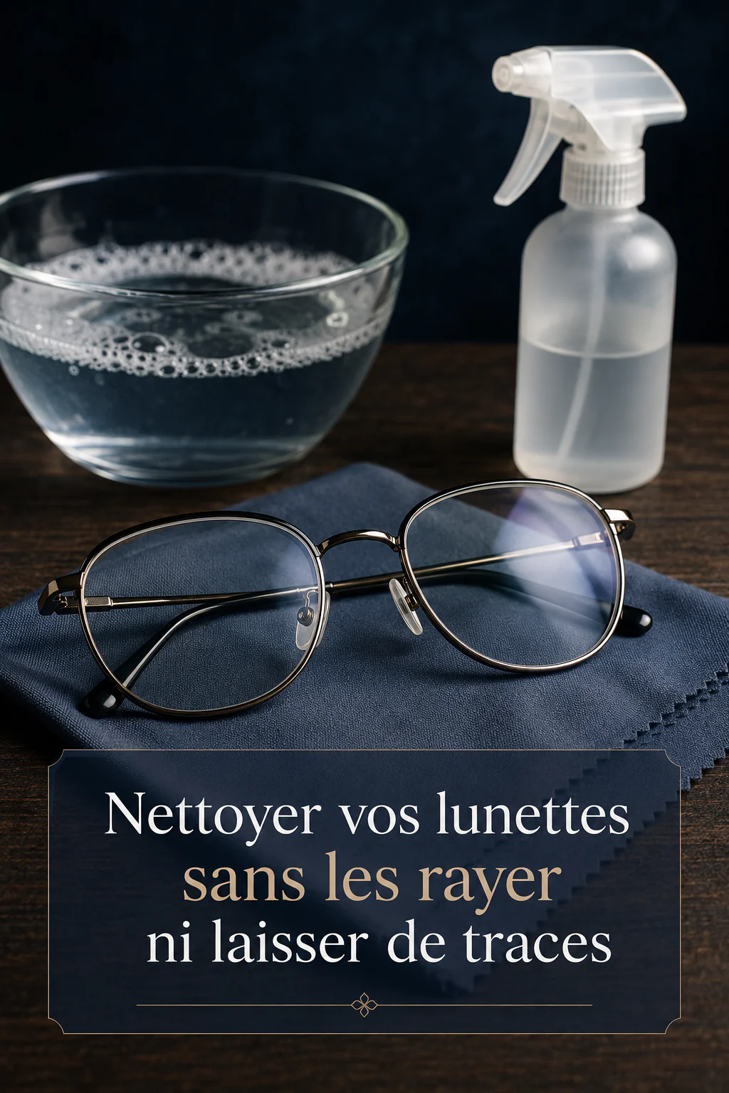 Visuel Pinterest de lunettes propres avec le titre Nettoyer vos lunettes sans les rayer ni laisser de traces
