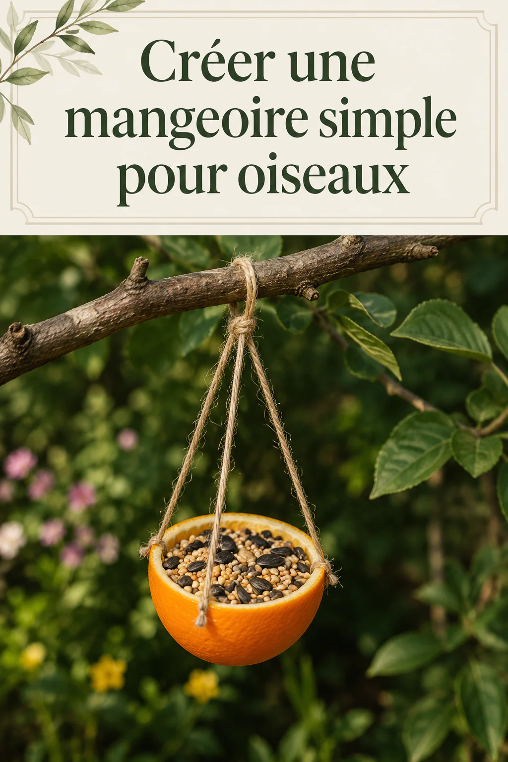 Image Pinterest avec le titre Créer une mangeoire simple pour oiseaux