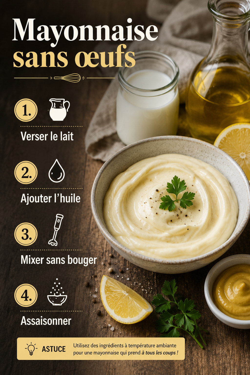 Étapes pour réussir une mayonnaise sans œufs au mixeur plongeant