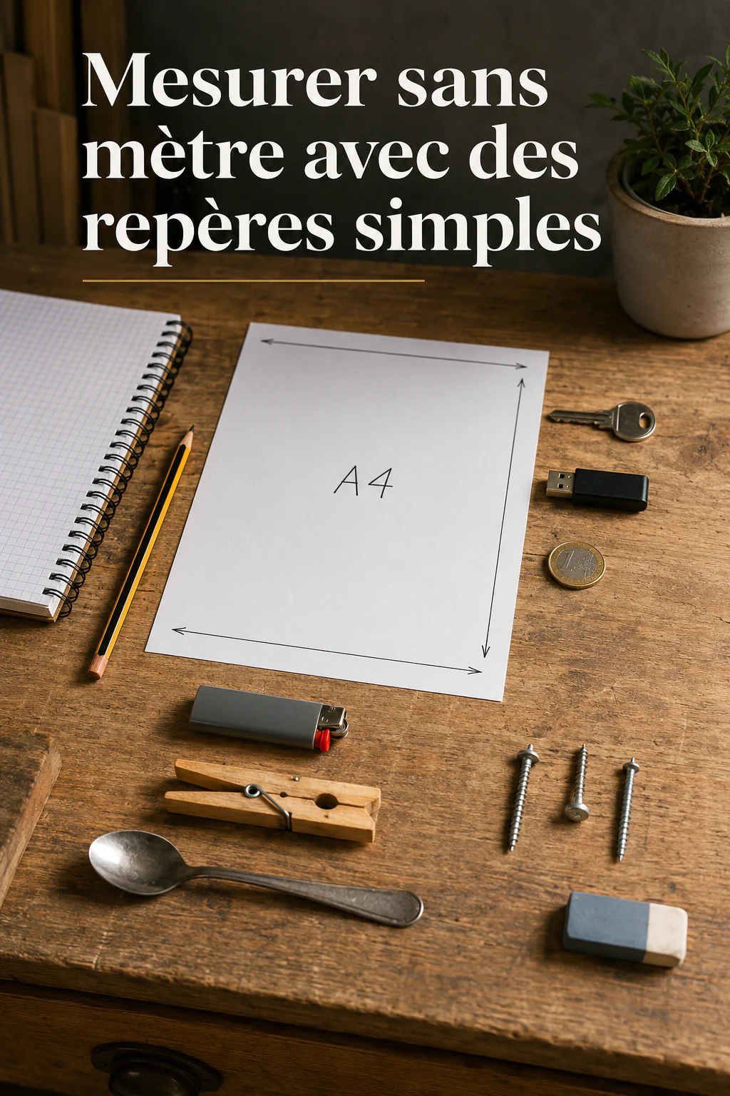 Image Pinterest expliquant comment mesurer sans mètre avec des repères simples