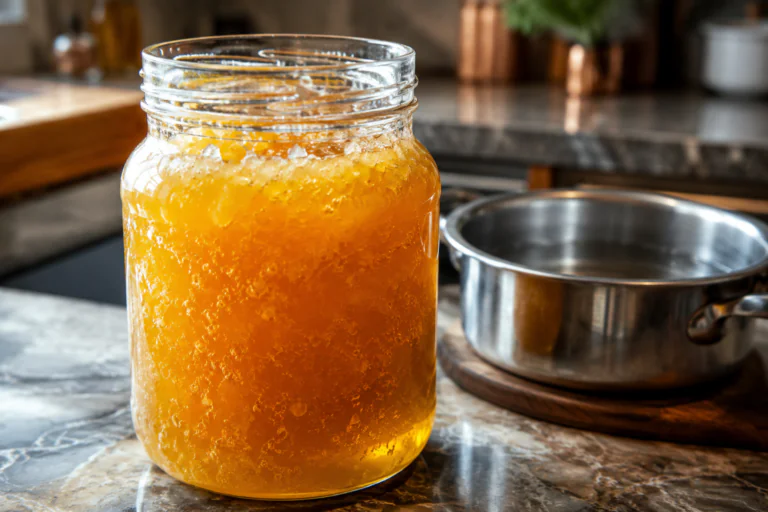 Bocal de miel cristallisé prêt à être liquéfié doucement au bain-marie