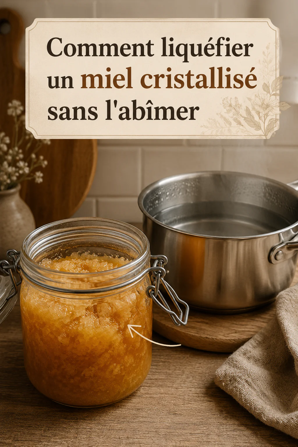 Visuel titre expliquant comment liquéfier un miel cristallisé sans l'abîmer