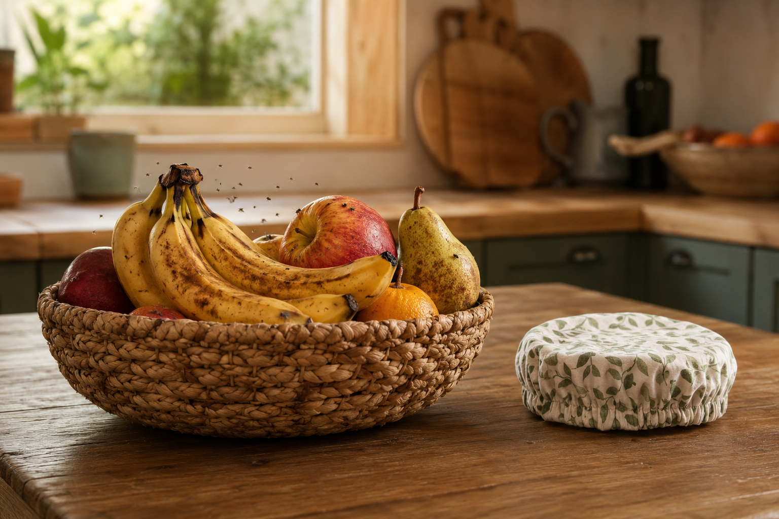 Corbeille de fruits mûrs avec protection respirante pour limiter les moucherons