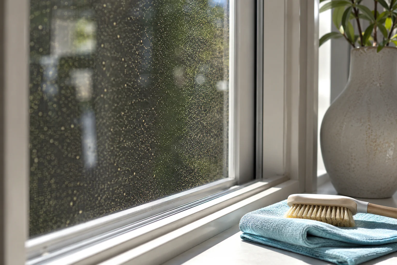 Moustiquaire de fenêtre poussiéreuse avec brosse douce et microfibre