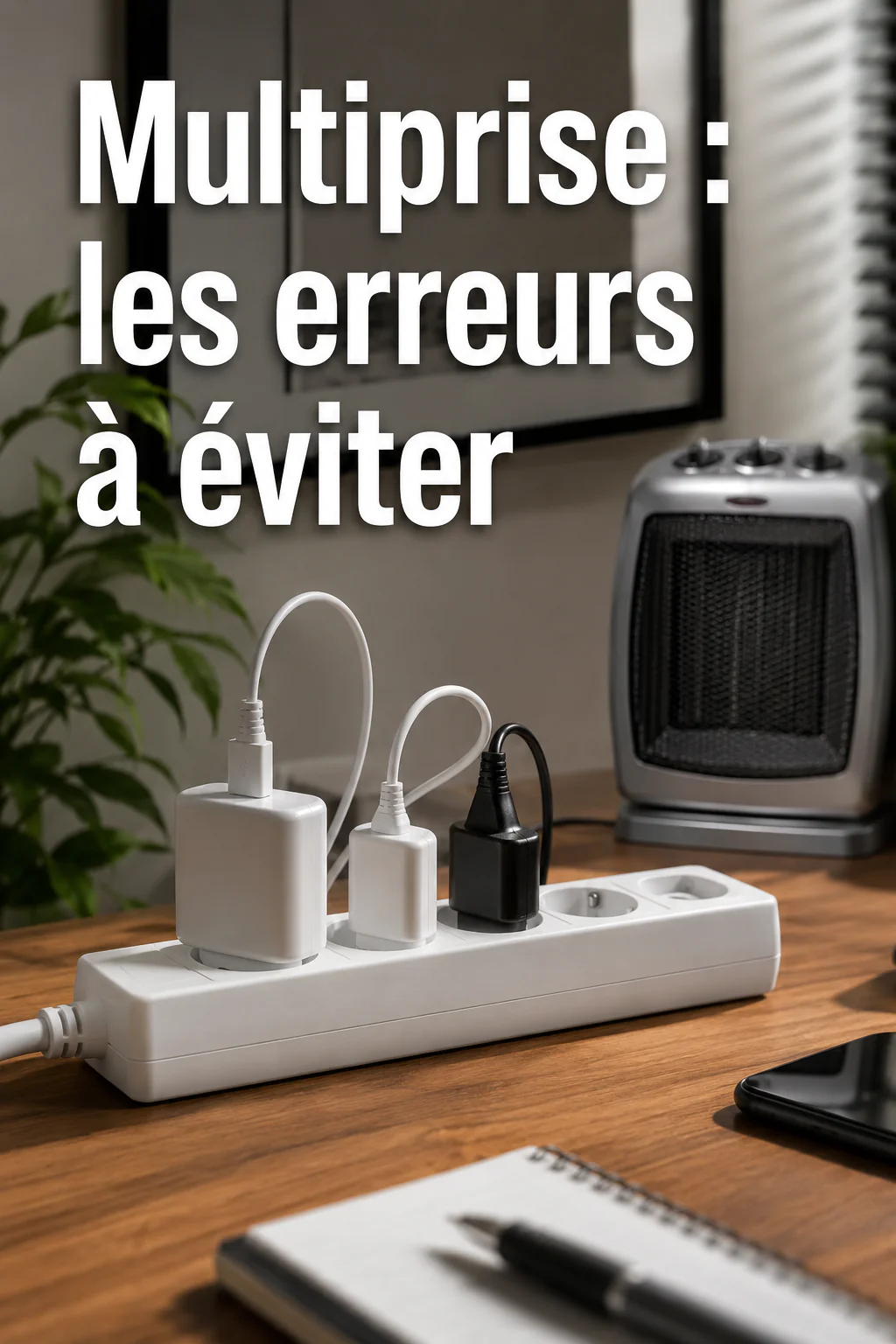 Visuel Pinterest avec multiprise et titre Multiprise les erreurs à éviter