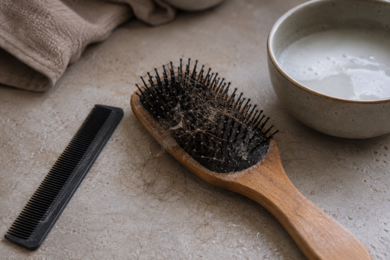 Brosse à cheveux avec résidus visibles