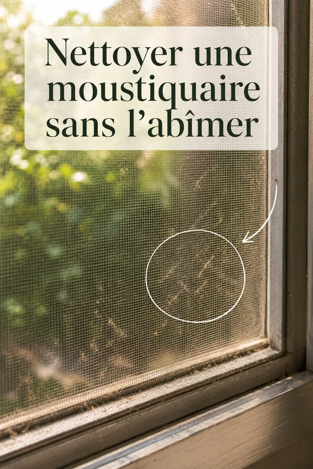 Image Pinterest montrant une moustiquaire poussiéreuse à nettoyer sans l'abîmer