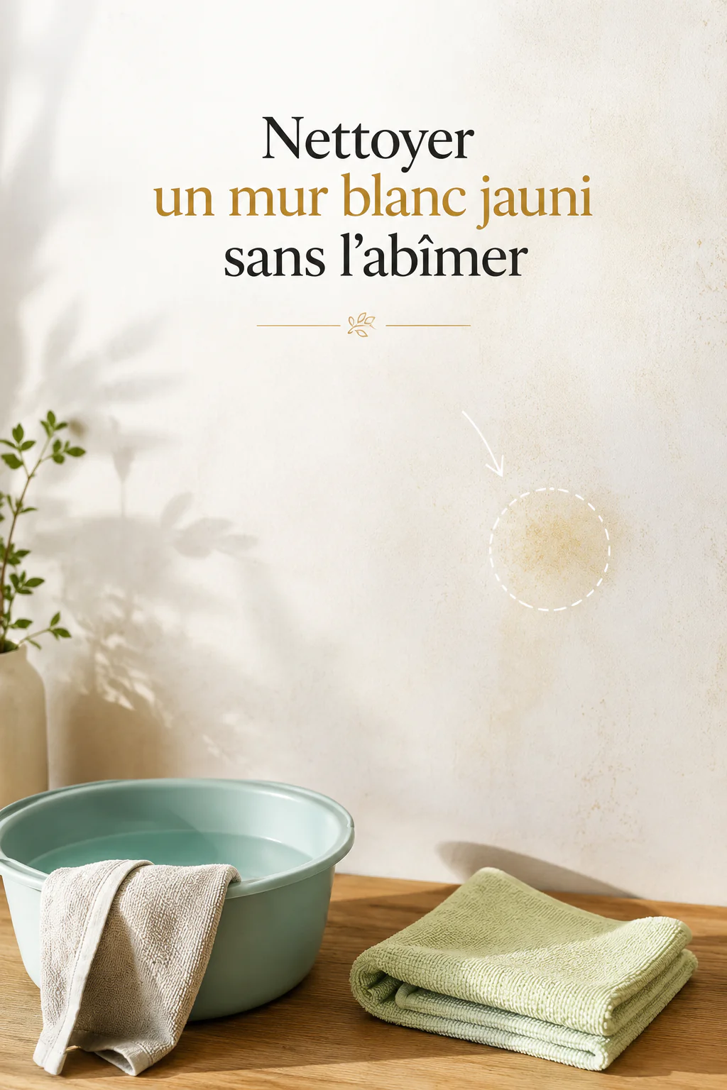 Titre Pinterest pour nettoyer un mur blanc jauni sans l'abîmer