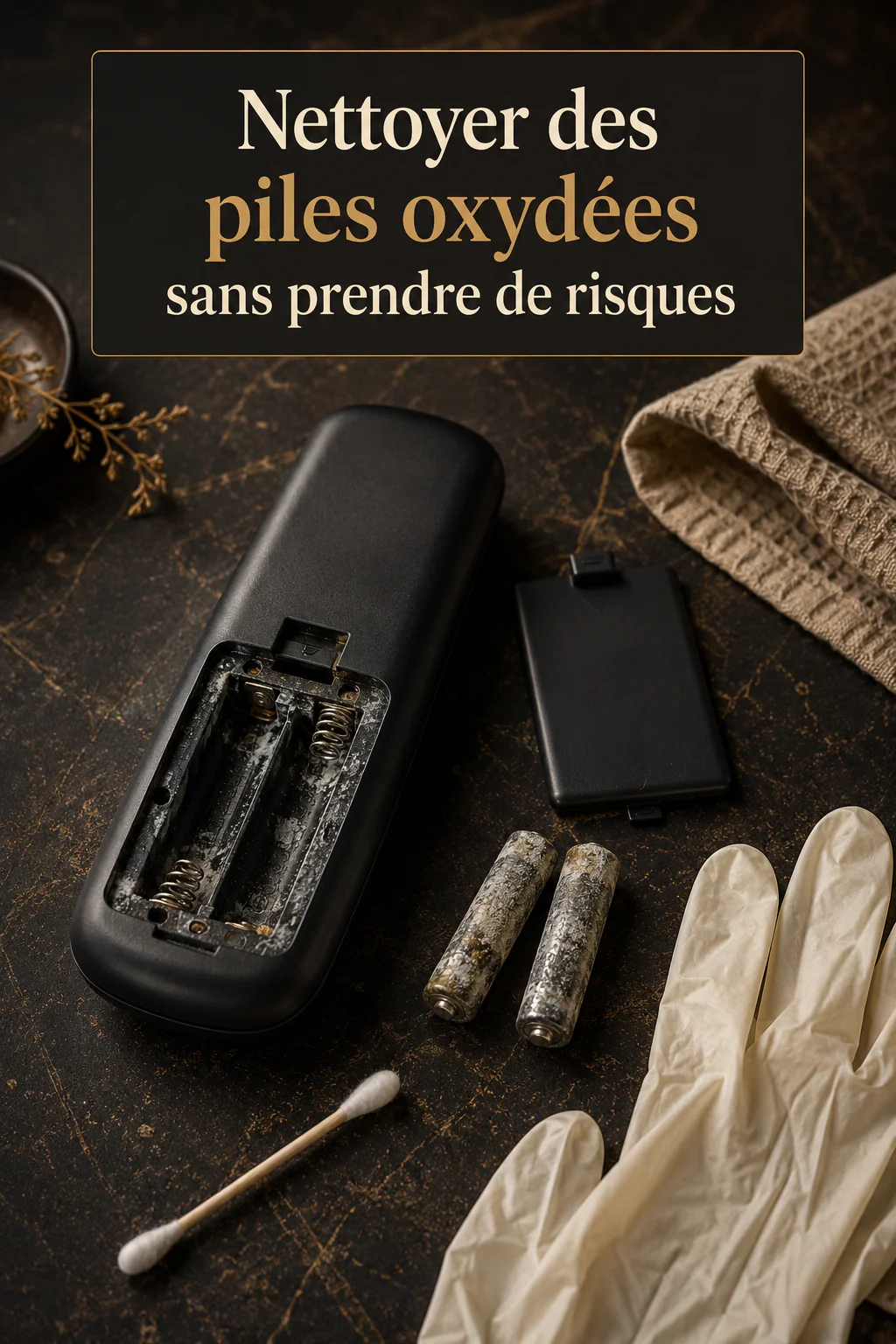Télécommande avec compartiment corrodé et matériel de nettoyage