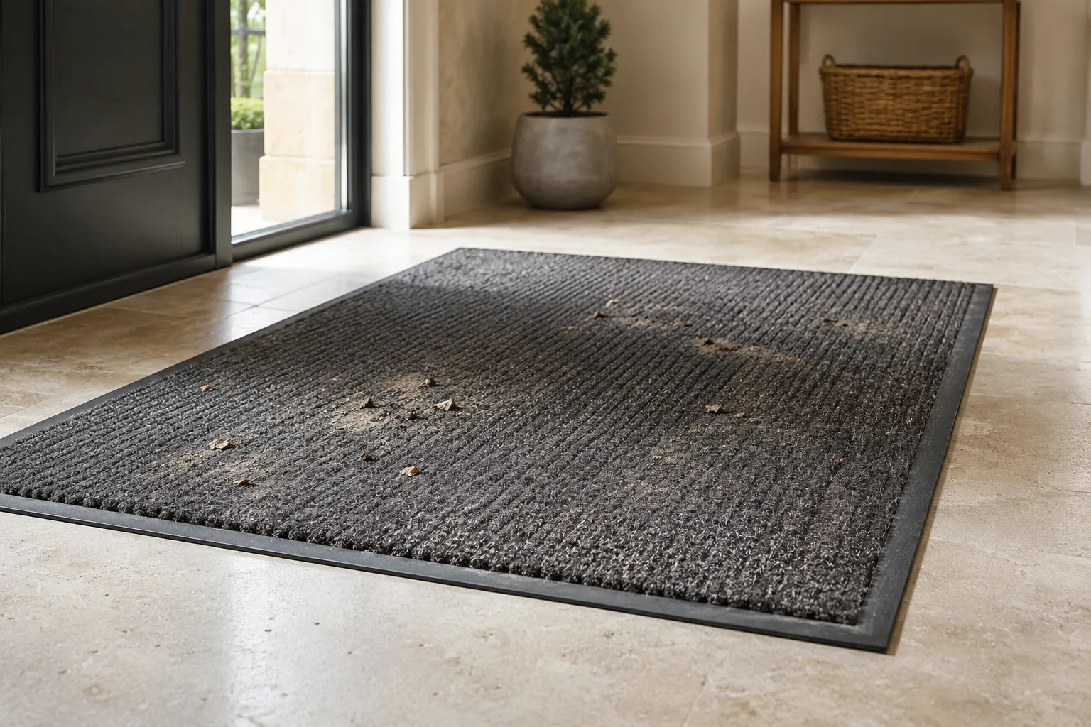 Tapis d’entrée sale à nettoyer avec une méthode douce