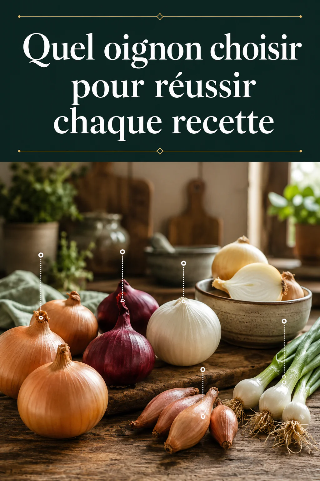 Visuel Pinterest indiquant quel oignon choisir pour réussir chaque recette