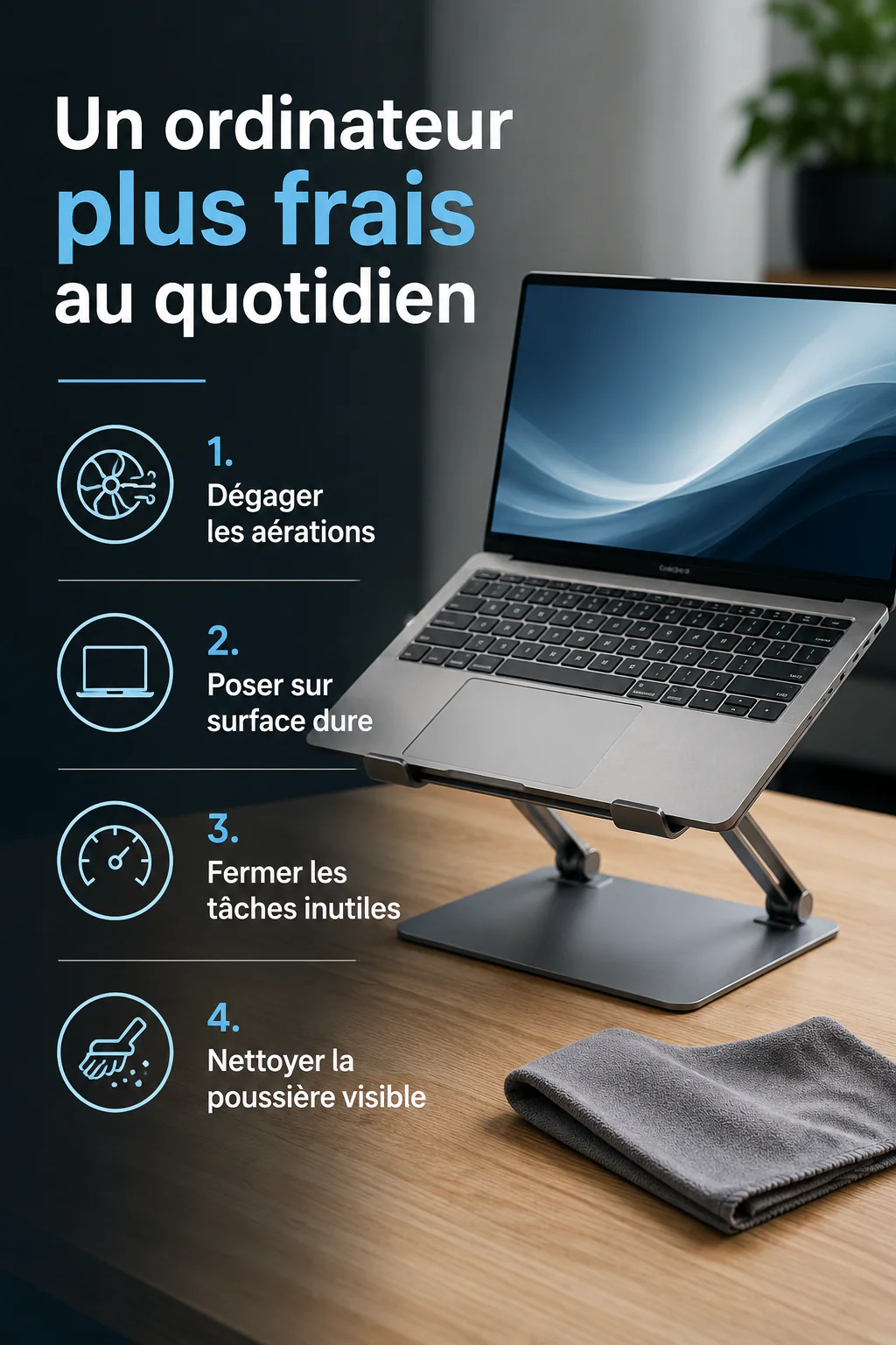 Infographie des étapes pour garder un ordinateur portable plus frais