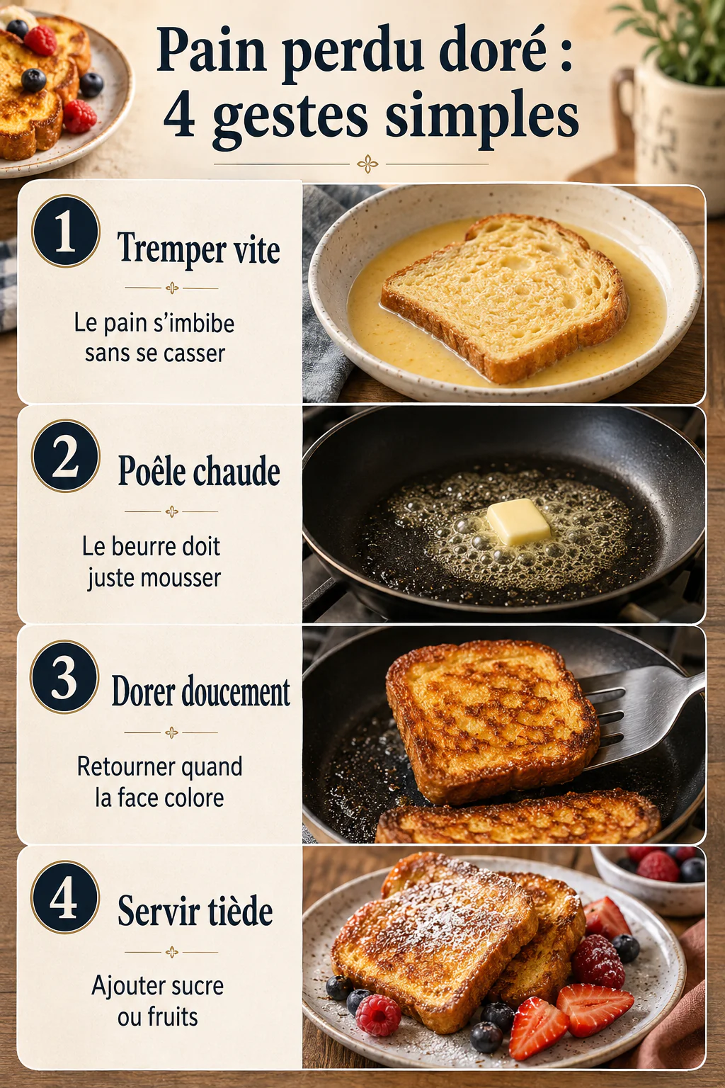 Étapes principales pour préparer un pain perdu doré