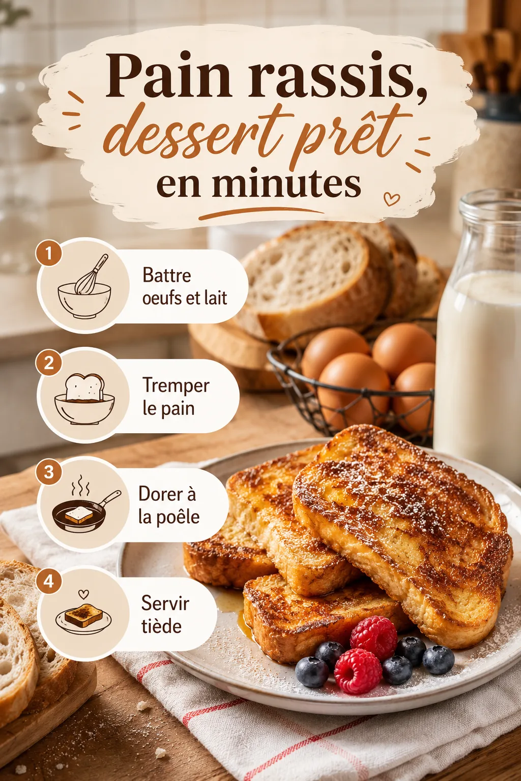 Infographie avec étapes pour faire du pain perdu
