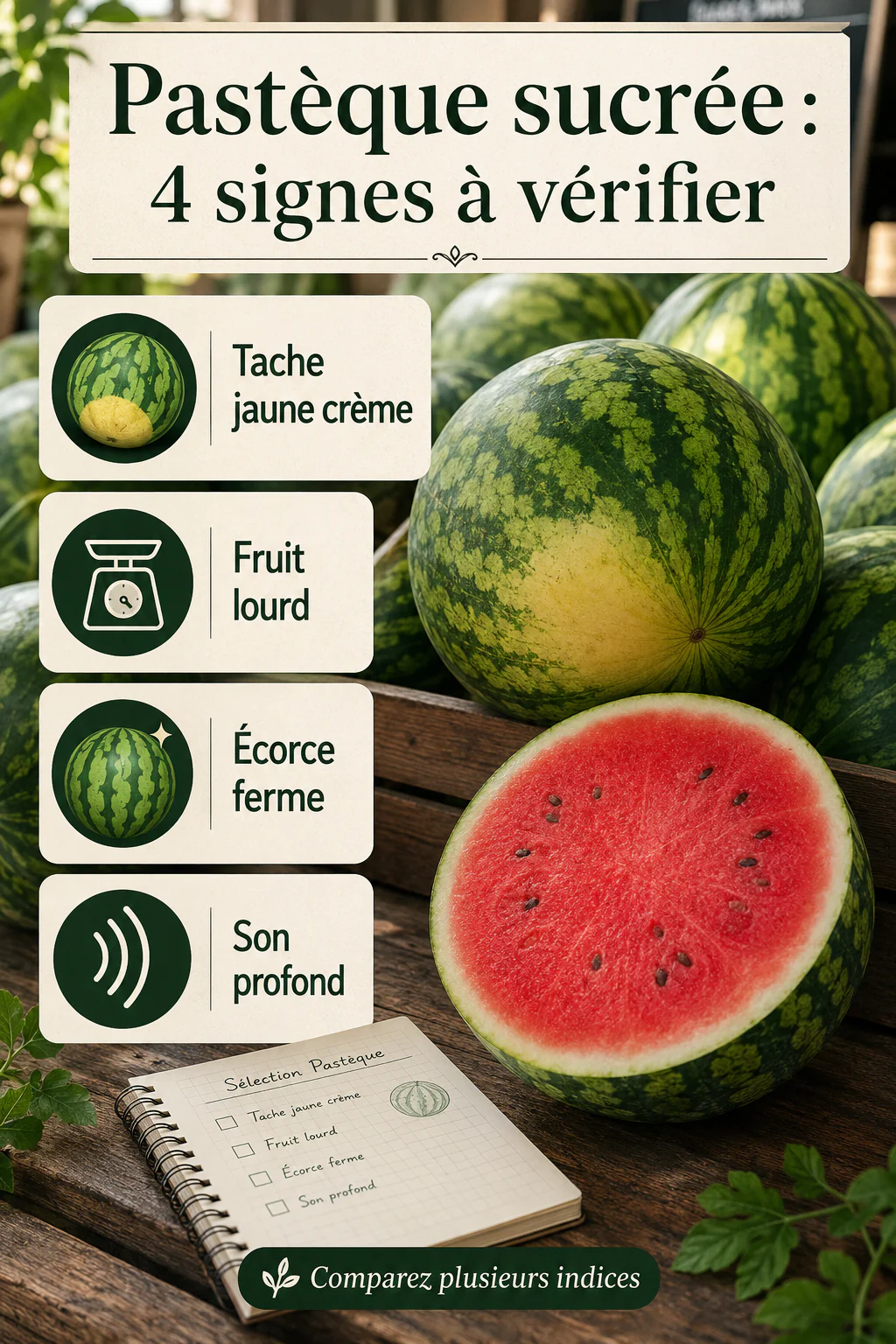 Infographie Pastèque sucrée : 4 signes à vérifier avant de choisir