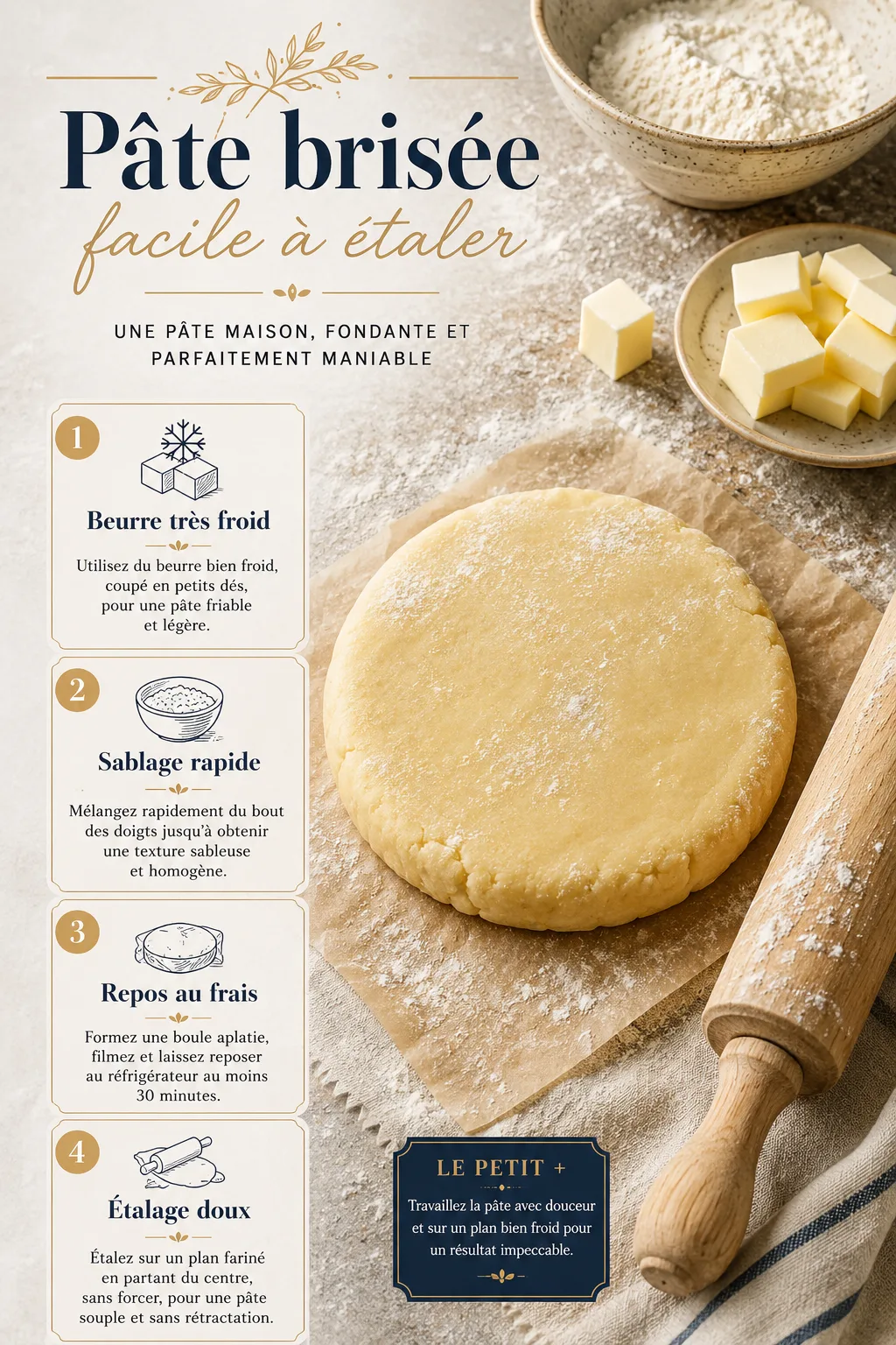 Infographie pour réussir une pâte brisée facile à étaler