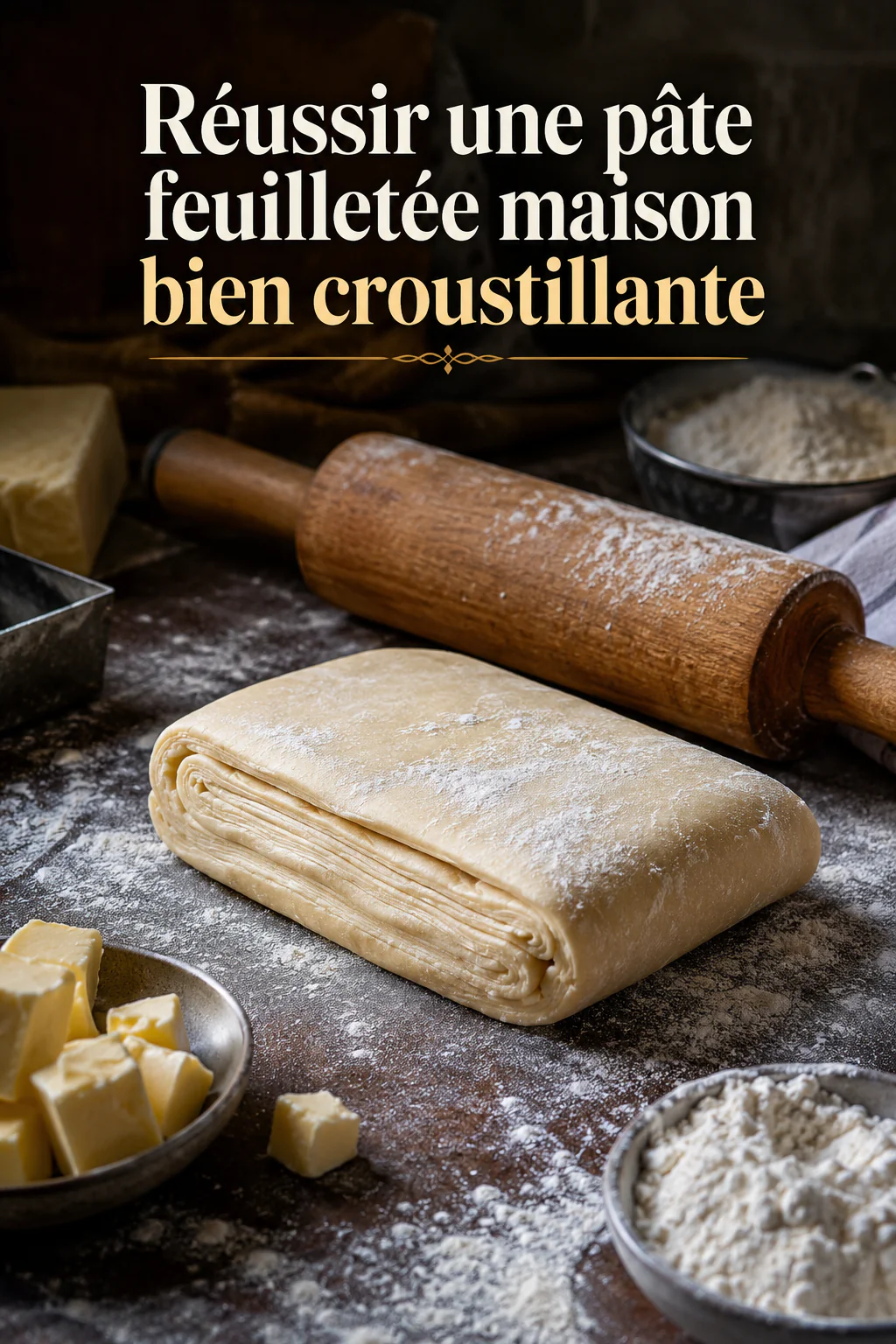 Titre Pinterest pour réussir une pâte feuilletée maison bien croustillante
