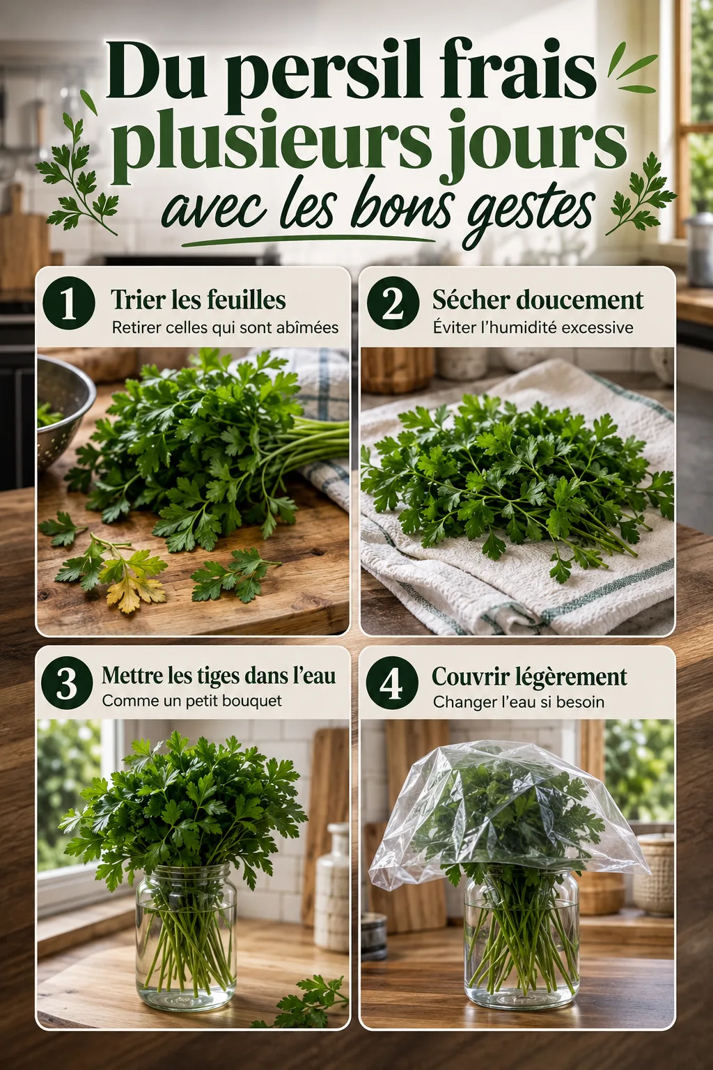 Infographie des bons gestes pour garder le persil frais