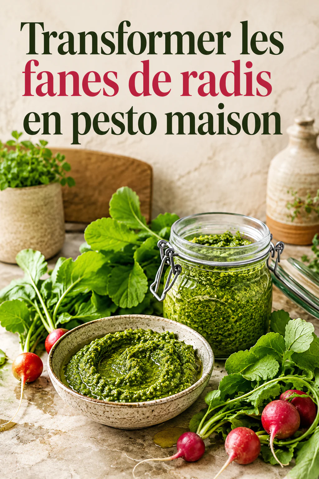 Visuel titre pour transformer les fanes de radis en pesto maison