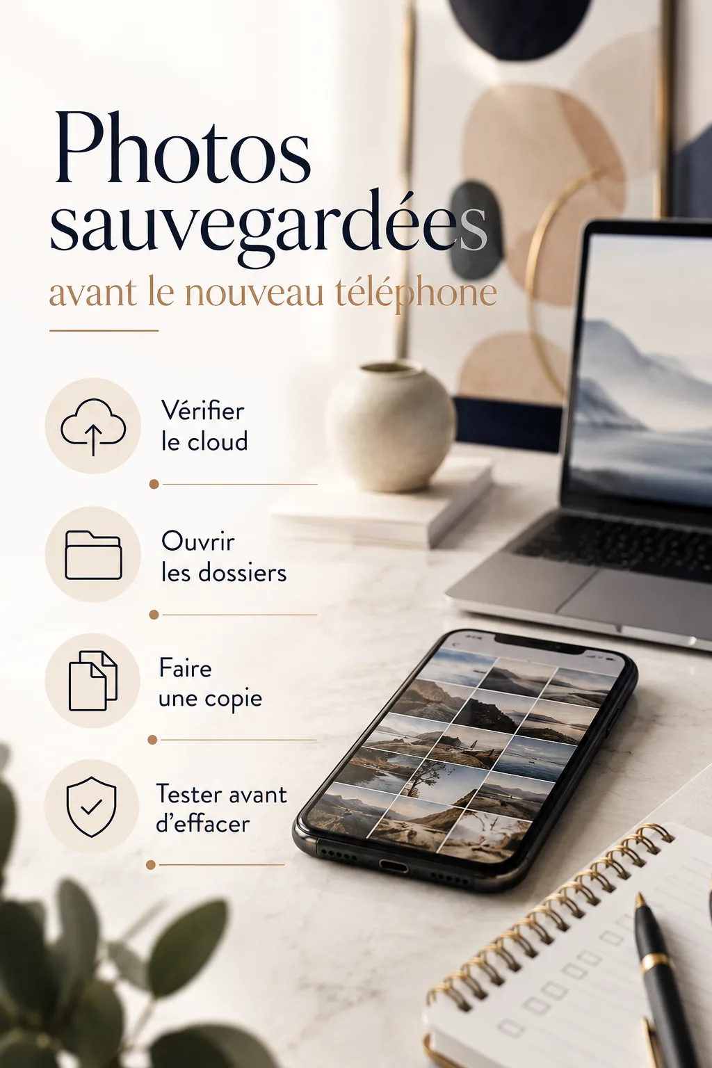 Infographie avec étapes courtes pour sauvegarder ses photos de téléphone