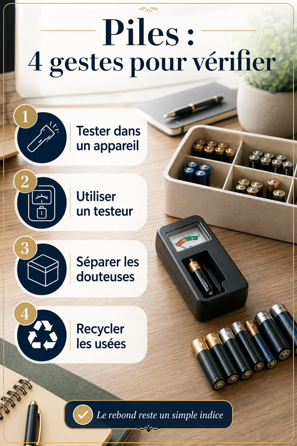 Infographie Piles : 4 gestes pour vérifier