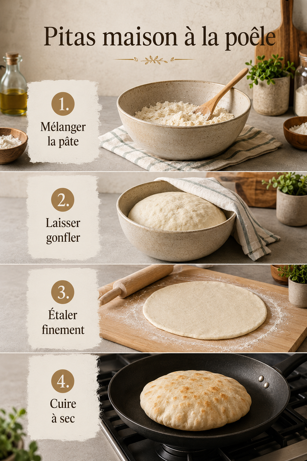 Infographie courte des étapes pour des pitas maison à la poêle