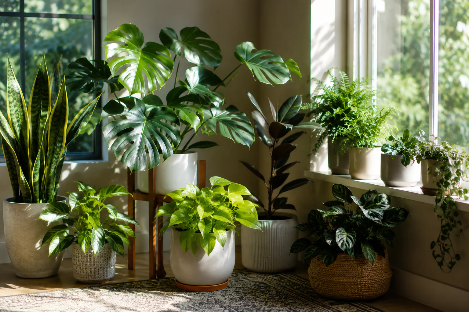 Plantes d'intérieur placées près de zones de lumière différentes