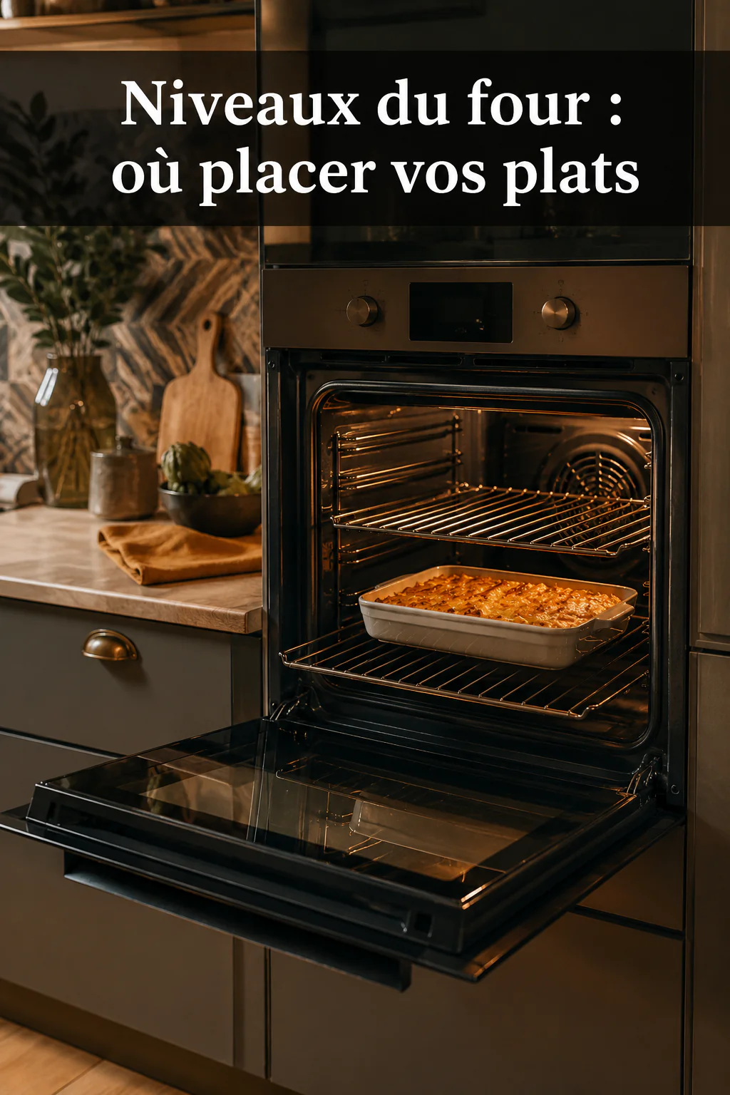 Visuel Pinterest indiquant où placer les plats selon les niveaux du four