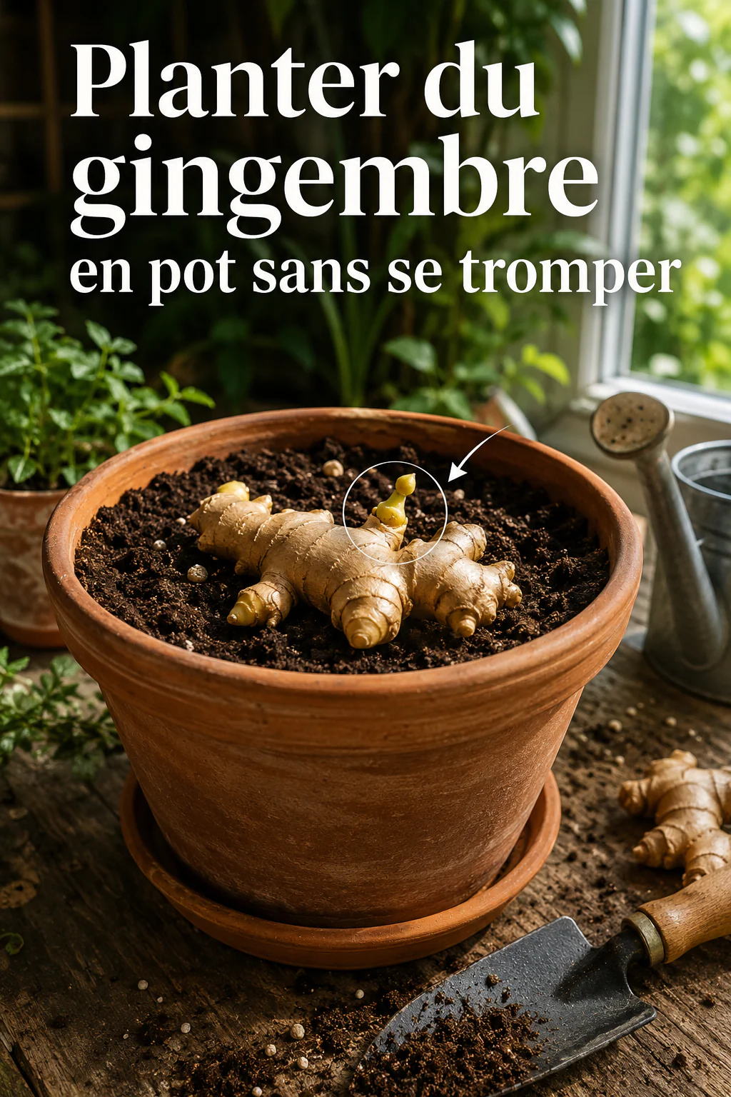 Image Pinterest expliquant comment planter du gingembre en pot sans se tromper