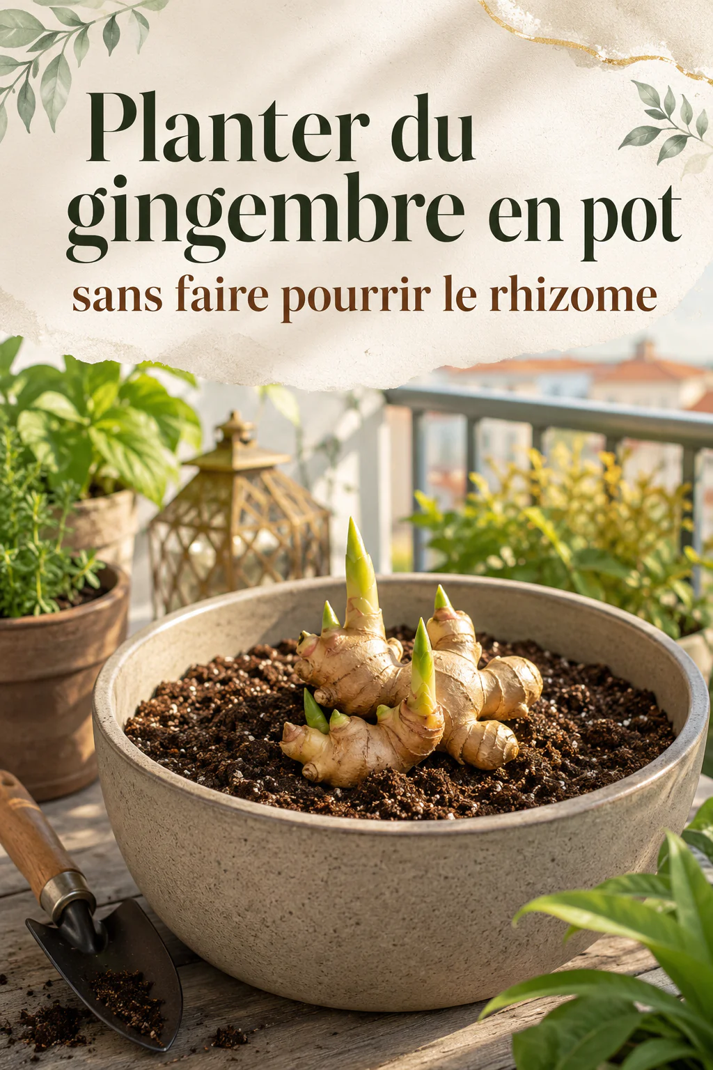 Visuel Pinterest sur la plantation du gingembre en pot sans faire pourrir le rhizome