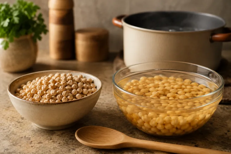 Pois chiches secs et trempés prêts pour une cuisson douce