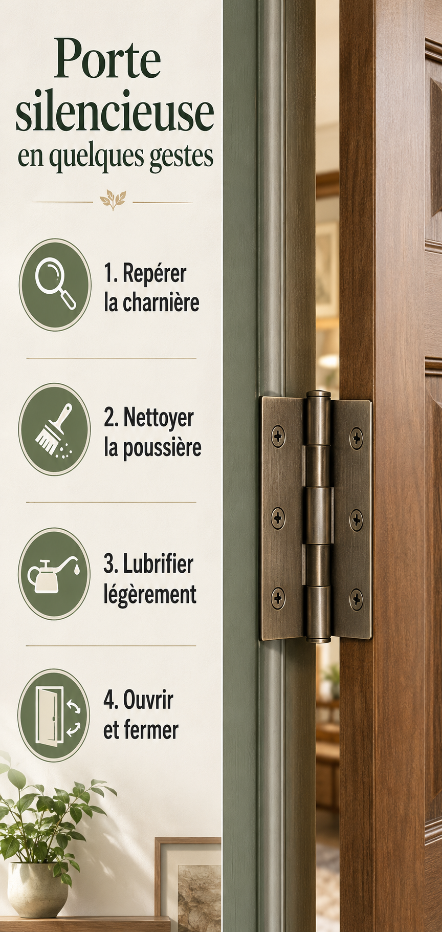 Infographie des étapes pour rendre une porte plus silencieuse