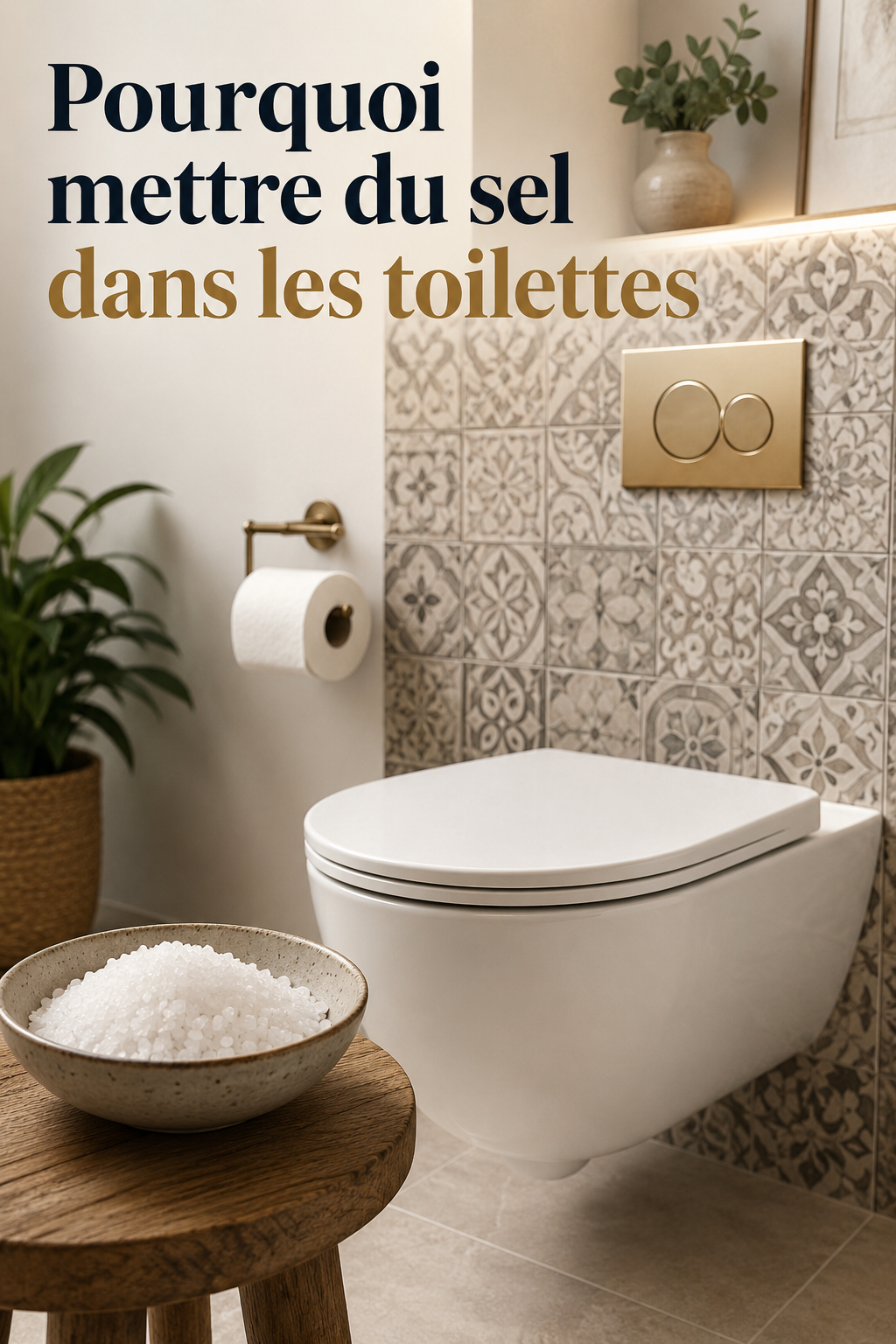 Image Pinterest avec titre Pourquoi mettre du gros sel dans les toilettes