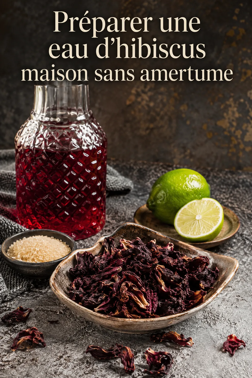 Image Pinterest pour préparer une eau d'hibiscus maison sans amertume