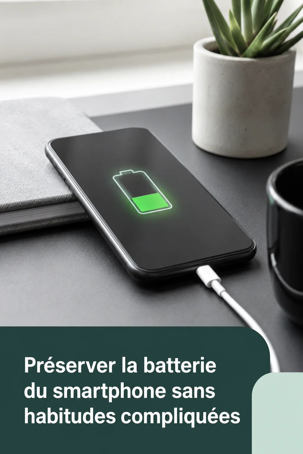 Visuel Pinterest pour préserver la batterie du smartphone avec des habitudes simples