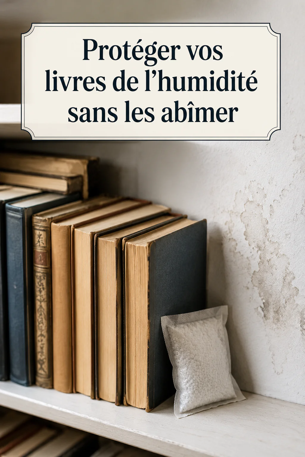 Visuel Pinterest pour protéger les livres de l'humidité sans les abîmer